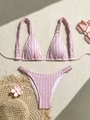Pink textured bubble fabric bikini set with triangle top and ruched details - S / Pink