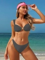 Close-up of charcoal grey bikini top featuring a gold starfish metal accent on the front - S / Black