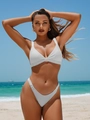 Detailed view of white high-waisted bikini bottoms with leg-lengthening high-cut design - S / White