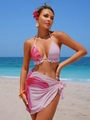 Ensemble bikini trois pièces à fleurs lilas avec paréo assorti et haut licou élégant - S / Rose