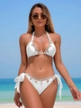 White two-piece halter bikini featuring seashell charms and side-tie starfish details - S / White