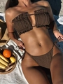 Deep brown two-piece smocked bikini set with ruffled bandeau top and side-tie bottom - S / Coffee