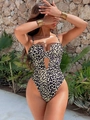 One-piece leopard print swimsuit with hollow-out cutout design and high-cut leg style - S / Leopard Print