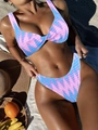 Two-piece tie-dye smocked bikini set in pink and blue with high-cut bottoms and knot top - S / Pink Tie Dye