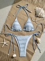 Light blue smocked bikini set with halter top and side-tie bottoms featuring shell charms - S / Haze Blue