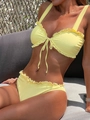 Sexy bright yellow bikini set with ruffle trim and drawstring top for beach summer wear - S / Yellow