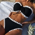 Two-piece black and white bikini with ruffled trim and textured bubble crepe fabric - S / Black and White
