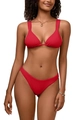 Detailed view of red high-cut bikini set with wide straps and elastic fabric - S / Red
