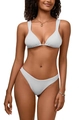 Front view of a minimalist white two-piece bikini set on model with high-cut bottoms - S / White