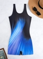 One-piece athletic swimsuit with blue gradient print and boy-leg cut on marble background - S / Black Blue Dynamic Streamline Style