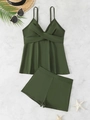 Flachbild von dunkelgrünem Zweiteiler Tankini-Set mit hoher Taille und Strandzubehör - S / Oberteil Und Unterteil / Armeegrün