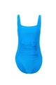 Detail of royal blue ruched swimsuit featuring square neckline and shaping design - M / Dark Blue