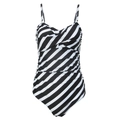 Detail of one-piece swimsuit with diagonal stripes and front twist knot design - M / Striped