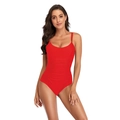 Sexy roter Einteiler-Badeanzug für Damen mit Raffung, dünnen Trägern und Rückenausschnitt - S / Rot