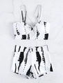 Detailed flat lay of tie-dye high waisted bikini set with drawstring front and boy shorts - S / White