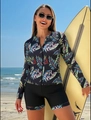 Set costume da bagno surf donna a maniche lunghe con stampa tropicale e zip frontale - S / Stampa
