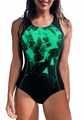 Detailed front view of women's one-piece swimsuit with green geometric digital pattern - S / Green Digital Network (5391782307757)
