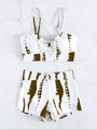Two-piece tie-dye bikini set with camisole top and high-waisted shorts in white and brown - S / Brown