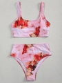 Pink marble tie-dye print two-piece bikini set with high-waisted bottoms for women - S / 02 Rose Red