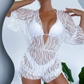 Set bikini tre pezzi bianco con copricostume in pizzo trasparente ed elegante - S / Top E Pantaloni / Pizzo Rete Bianco