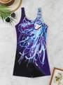 Flat lay of a printed one-piece swimsuit with abstract pattern and summer accessories - S / Dark Purple Gradient Blue White Print (Color 5)