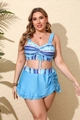 Detail of plus size high waist bikini set with blue ethnic pattern and ruffled swim skirt - 1XL / Blue