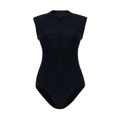 Women's black one-piece swimsuit with front zipper and sleeveless athletic slim design - XS / Black
