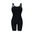 Women's one-piece black athletic swimsuit with blue floral side patterns in nylon fabric - XS / Black With Blue Floral