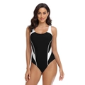 Women's athletic one-piece swimsuit in black and white with a stylish open back - S / White