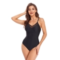 Sleek black one-piece swimsuit featuring sheer mesh panels and high-cut leg silhouette - S / Black