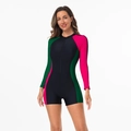 Three-color patchwork long sleeve surfing swimsuit with zipper and color block details - XS / Green and Red