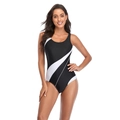 One-piece swimsuit for women with classic black and white contrast athletic design - S / White