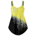 Detail of yellow and black gradient swim top with peacock feather and rhinestone print - S / Yellow
