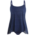 Dettaglio del top tankini in pizzo blu navy con motivi geometrici traforati e linea ad A - XL / Blu Notte