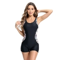 Costume intero sportivo nero da donna con inserti floreali laterali e taglio olimpionico - S / Patchwork Floreale Nero