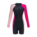 Women long sleeve one-piece surfing swimsuit in black and pink color block design - XS / Pink and Red