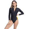 Costume da surf a maniche lunghe nero, grigio e giallo con design color-block - S / Nero + Grigio/Giallo
