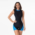 Costume intero sportivo da donna nero con inserti blu e cerniera frontale - XS / Blu+Bianco