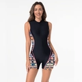 Maillot de bain sport une pièce pour femme avec zip frontal et motifs tribaux colorés - XS / 1076 Géométrique