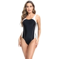 Dettaglio frontale di un costume intero sportivo da donna bicolore bianco e nero su sfondo bianco - S / Nero+Bianco