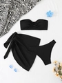Detailansicht des schwarzen gerippten Bikini-Stoffs und der dekorativen Metallring-Details - S / Schwarz