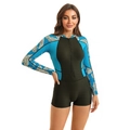 Dettaglio del costume da surf a maniche lunghe con stampa floreale e zip frontale - S / Nero+Blu