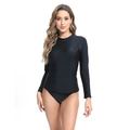 Women's classic black long sleeve sun protection two-piece swimsuit set with high-cut bikini - S / Black