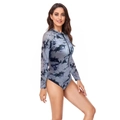 Costume da bagno da surf intero a maniche lunghe da donna con stampa blu e zip frontale - S / Grigio