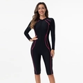 Women's black long-sleeve surfing swimsuit with contrast pink stitching and front zipper - XS / Black