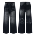 Jean large noir délavé pour homme avec effet vintage usé et moustaches décoratives - S / Noir