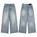 Jeans vintage azzurro slavato a vita alta e gamba larga con vista anteriore e posteriore - 3XL / Azzurro