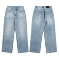 Jeans dritti da uomo lavaggio azzurro con dettagli strappati e vista posteriore - 3XL / Blu Ghiaccio