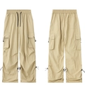 Khaki stretch cargo pants for men with multi-pocket design and drawstring cuffs - XS / Khaki
