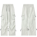 Unisex cream grey elastic cargo pants with adjustable drawstrings and large utility pockets - XS / Light Gray